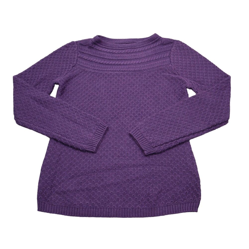 Croft Barrow Sweater Womens S Purple Long Sleeve Round Neck Acrylic Cable Knit
